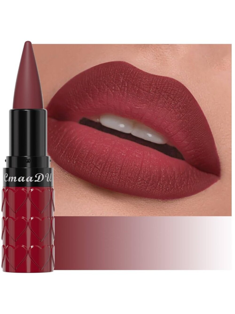 Women 1Pcs-C02 Ruby Red Shimmery Metallic Cone-Tip Glitter Lipstick & Lip Liner